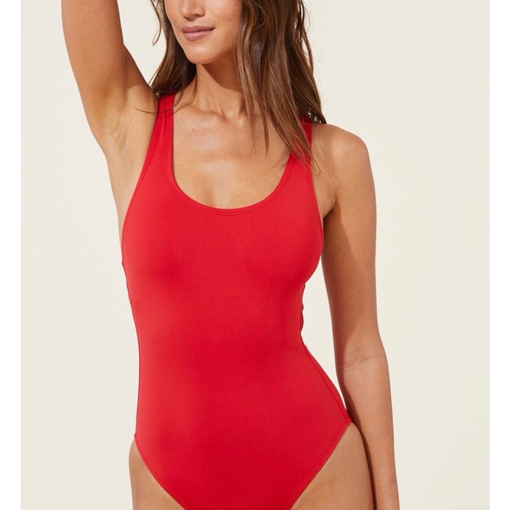 Andie Swim Clasp Back One-Piece Swimsuit - Cherry Red